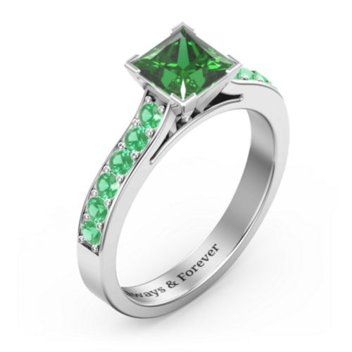 Janelle Princess Cut Ring – Sterling Silver with Green Premium Zirconia and Emerald