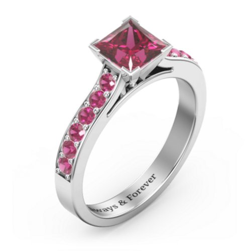 Janelle Princess Cut Ring – Sterling Silver with Red Premium Zirconia and Ruby