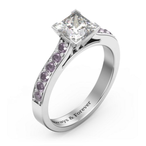 Janelle Princess Cut Ring – Sterling Silver with White Premium Zirconia and Alexandrite