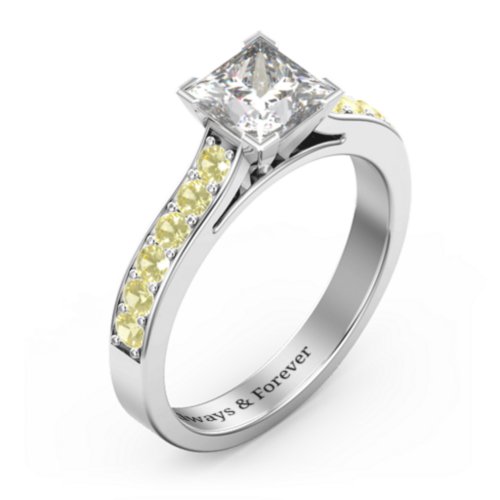 Janelle Princess Cut Ring – Sterling Silver with White Premium Zirconia and Citrine