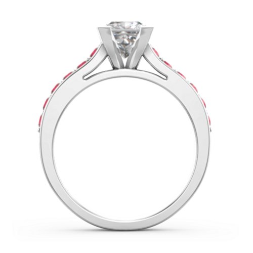 Janelle Princess Cut Ring – Sterling Silver with White Premium Zirconia and Garnet