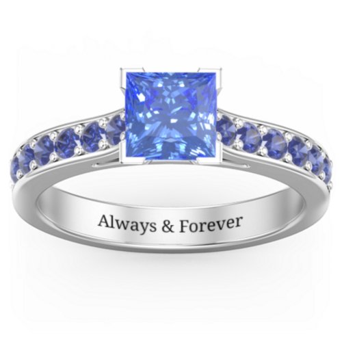 Janelle Princess Cut Ring – Sterling Silver with Fancy Blue Premium Zirconia and Blue Sapphire
