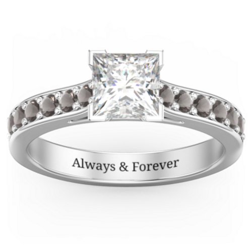 Janelle Princess Cut Ring – Sterling Silver with White Premium Zirconia and Smokey Quartz