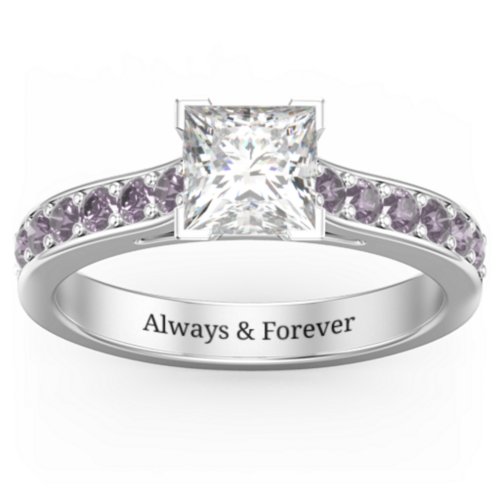 Janelle Princess Cut Ring – Sterling Silver with White Premium Zirconia and Alexandrite