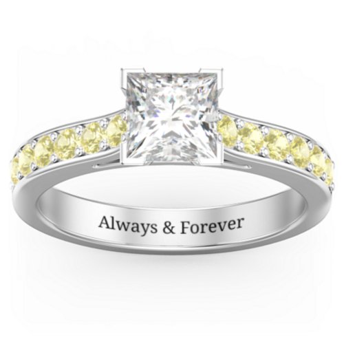 Janelle Princess Cut Ring – Sterling Silver with White Premium Zirconia and Citrine