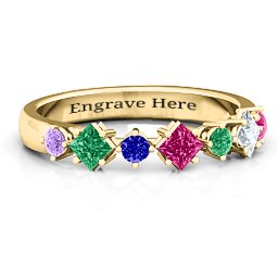 Shape of her Heart Band Ring in 10K Solid Yellow Gold with Emerald, Ruby, Cubic Zirconia, Amethyst, and Blue Sapphire