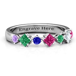 Shape of her Heart Band Ring in 925 Sterling Silver with Emerald, Ruby, Cubic Zirconia, Amethyst, and Blue Sapphire