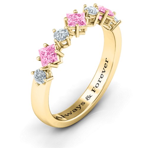 Shape of her Heart Band Ring – 10K Yellow Gold with Pink Tourmaline and Cubic Zirconia