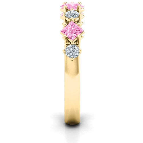 Shape of her Heart Band Ring – 10K Yellow Gold with Pink Tourmaline and Cubic Zirconia