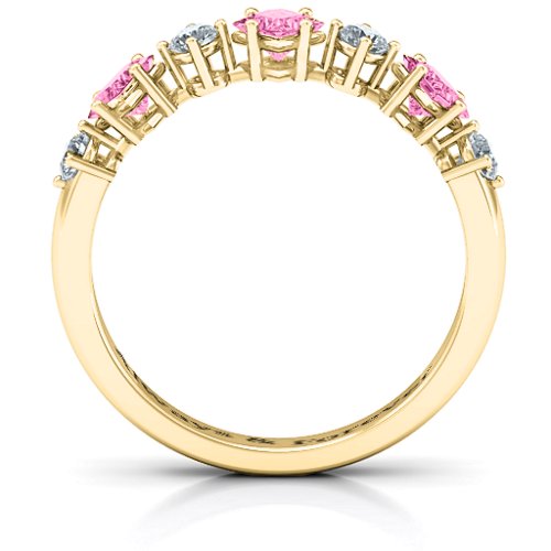 Shape of her Heart Band Ring – 10K Yellow Gold with Pink Tourmaline and Cubic Zirconia