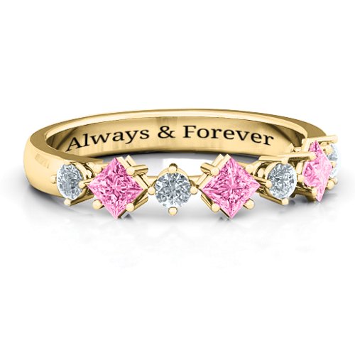 Shape of her Heart Band Ring – 10K Yellow Gold with Pink Tourmaline and Cubic Zirconia