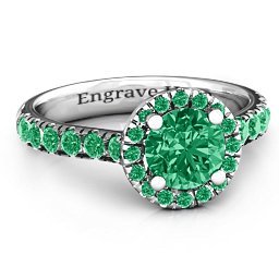 Milana Ring in 925 Sterling Silver with Green Premium Zirconia and Emerald