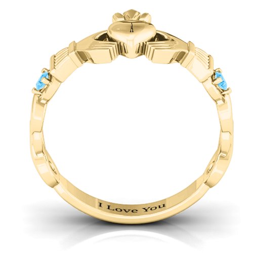 Infinity Claddagh With Side Stones Ring – 18K Gold Plated Silver with Blue Topaz