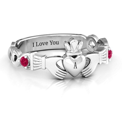 Infinity Claddagh With Side Stones Ring