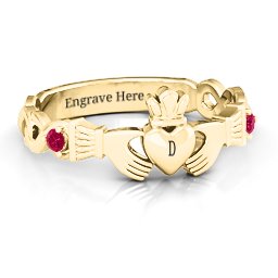 Infinity Claddagh With Side Stones Ring in 18K Gold Plated Silver with Ruby