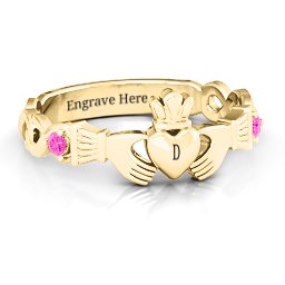 Infinity Claddagh With Side Stones Ring in 18K Gold Plated Silver with Pink Tourmaline