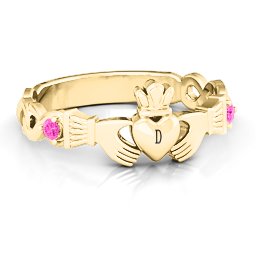 Infinity Claddagh With Side Stones Ring in 18K Gold Plated Silver with Pink Tourmaline