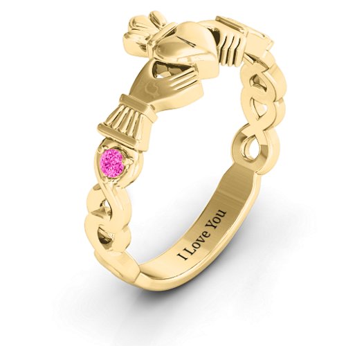 Infinity Claddagh With Side Stones Ring – 18K Gold Plated Silver with Pink Tourmaline
