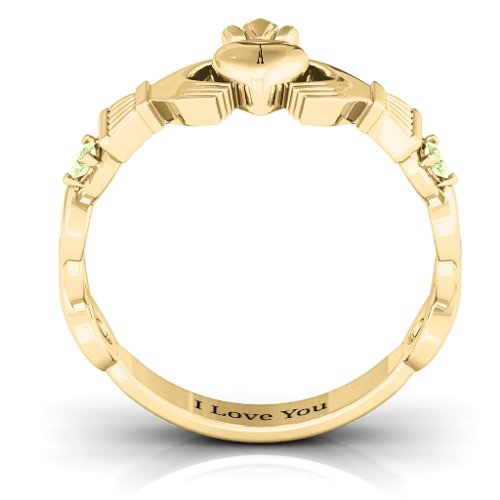 Infinity Claddagh With Side Stones Ring – 18K Gold Plated Silver with Peridot