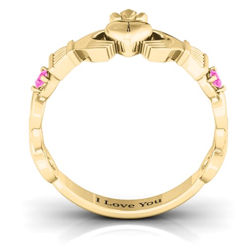 Infinity Claddagh With Side Stones Ring – 18K Gold Plated Silver with Pink Tourmaline