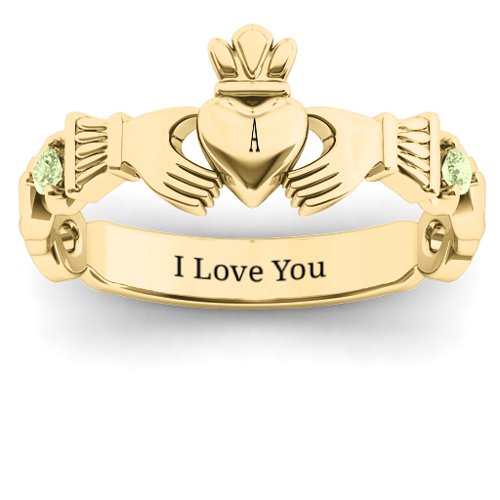 Infinity Claddagh With Side Stones Ring – 18K Gold Plated Silver with Peridot