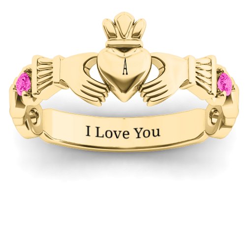 Infinity Claddagh With Side Stones Ring – 18K Gold Plated Silver with Pink Tourmaline