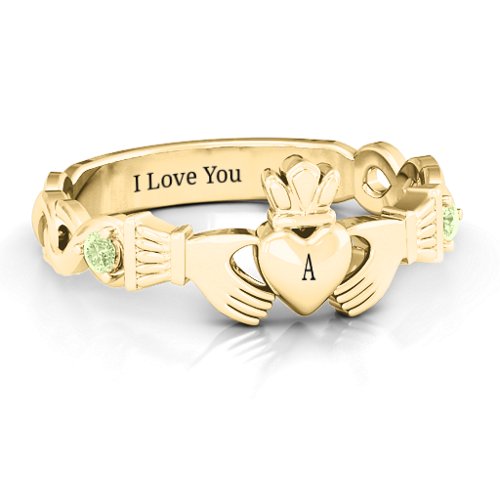 Infinity Claddagh With Side Stones Ring – 18K Gold Plated Silver with Peridot