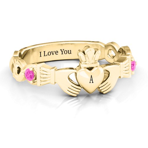 Infinity Claddagh With Side Stones Ring – 18K Gold Plated Silver with Pink Tourmaline