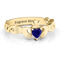 Infinity Claddagh with Heart Stone Ring in 18K Gold Plated Silver with Blue Sapphire