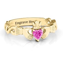 Infinity Claddagh with Heart Stone Ring in 18K Gold Plated Silver with Pink Tourmaline