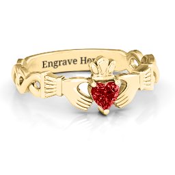 Infinity Claddagh with Heart Stone Ring in 18K Gold Plated Silver