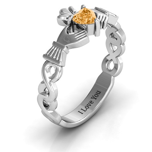 Infinity Claddagh with Heart Stone Ring