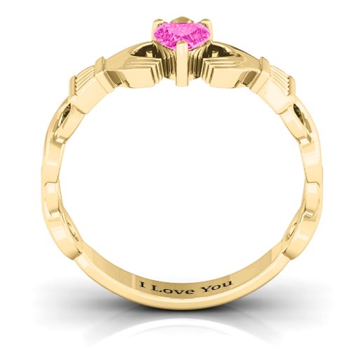 Infinity Claddagh with Heart Stone Ring – 18K Gold Plated Silver with Pink Tourmaline