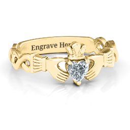 Infinity Claddagh with Heart Stone Ring in 18K Gold Plated Silver with Cubic Zirconia