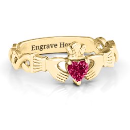 Infinity Claddagh with Heart Stone Ring in 18K Gold Plated Silver with Ruby