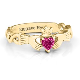 Infinity Claddagh with Heart Stone Ring in 18K Gold Plated Silver with Ruby