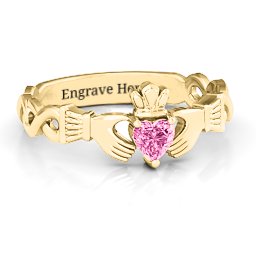 Infinity Claddagh with Heart Stone Ring in 18K Gold Plated Silver with Pink Tourmaline