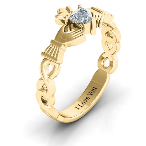 Infinity Claddagh with Heart Stone Ring – 18K Gold Plated Silver with Cubic Zirconia