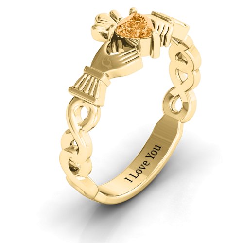 Infinity Claddagh with Heart Stone Ring – 18K Gold Plated Silver with Citrine