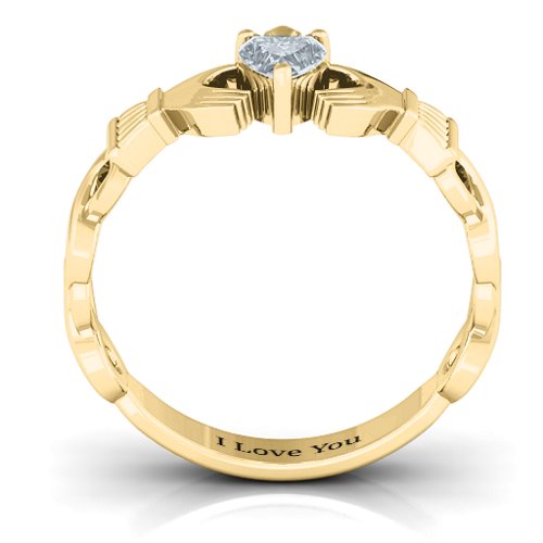 Infinity Claddagh with Heart Stone Ring – 18K Gold Plated Silver with Cubic Zirconia