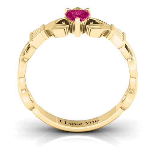 Infinity Claddagh with Heart Stone Ring – 18K Gold Plated Silver with Ruby