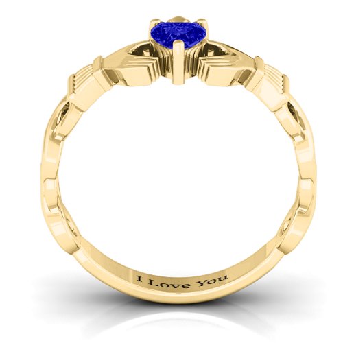 Infinity Claddagh with Heart Stone Ring – 18K Gold Plated Silver with Blue Sapphire