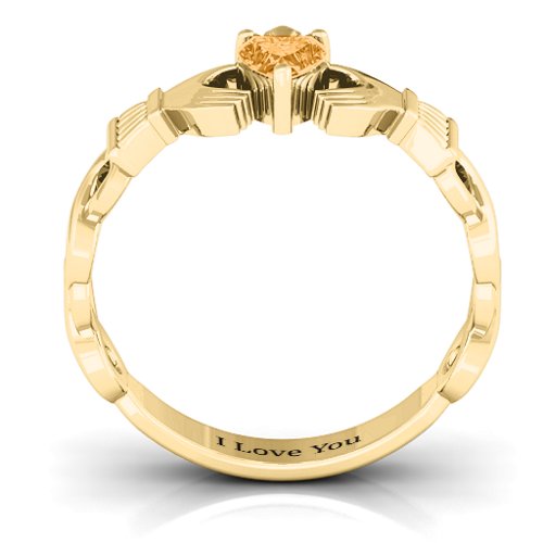 Infinity Claddagh with Heart Stone Ring – 18K Gold Plated Silver with Citrine