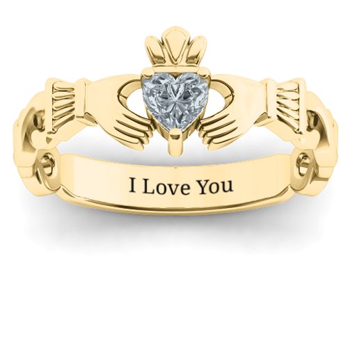 Infinity Claddagh with Heart Stone Ring – 18K Gold Plated Silver with Cubic Zirconia