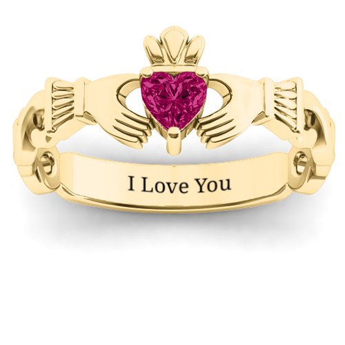 Infinity Claddagh with Heart Stone Ring – 18K Gold Plated Silver with Ruby