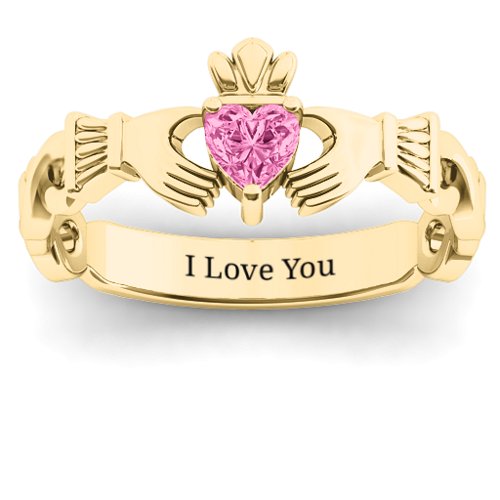 Infinity Claddagh with Heart Stone Ring – 18K Gold Plated Silver with Pink Tourmaline