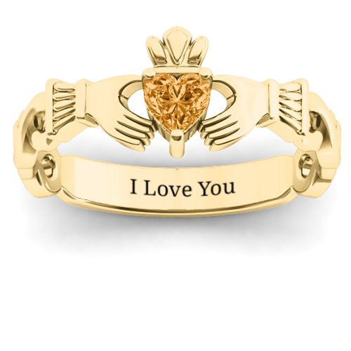 Infinity Claddagh with Heart Stone Ring – 18K Gold Plated Silver with Citrine
