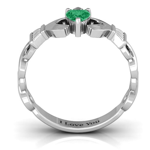 Infinity Claddagh with Heart Stone Ring – Sterling Silver with Emerald