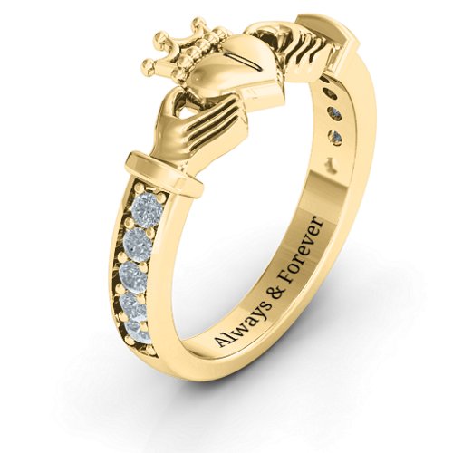 Classic Claddagh Ring with Accents – 10K Yellow Gold with Diamond