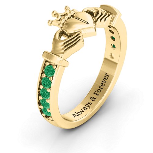 Classic Claddagh Ring with Accents – 18K Gold Plated Silver with Emerald